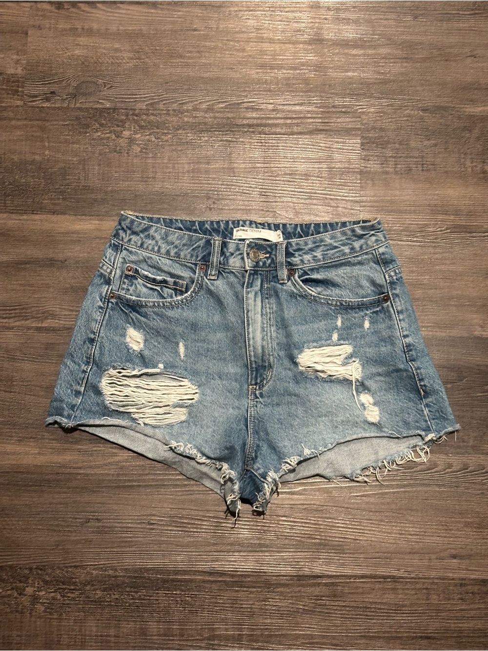 High-Rise Distressed Denim Women's Shorts - Light Blue
